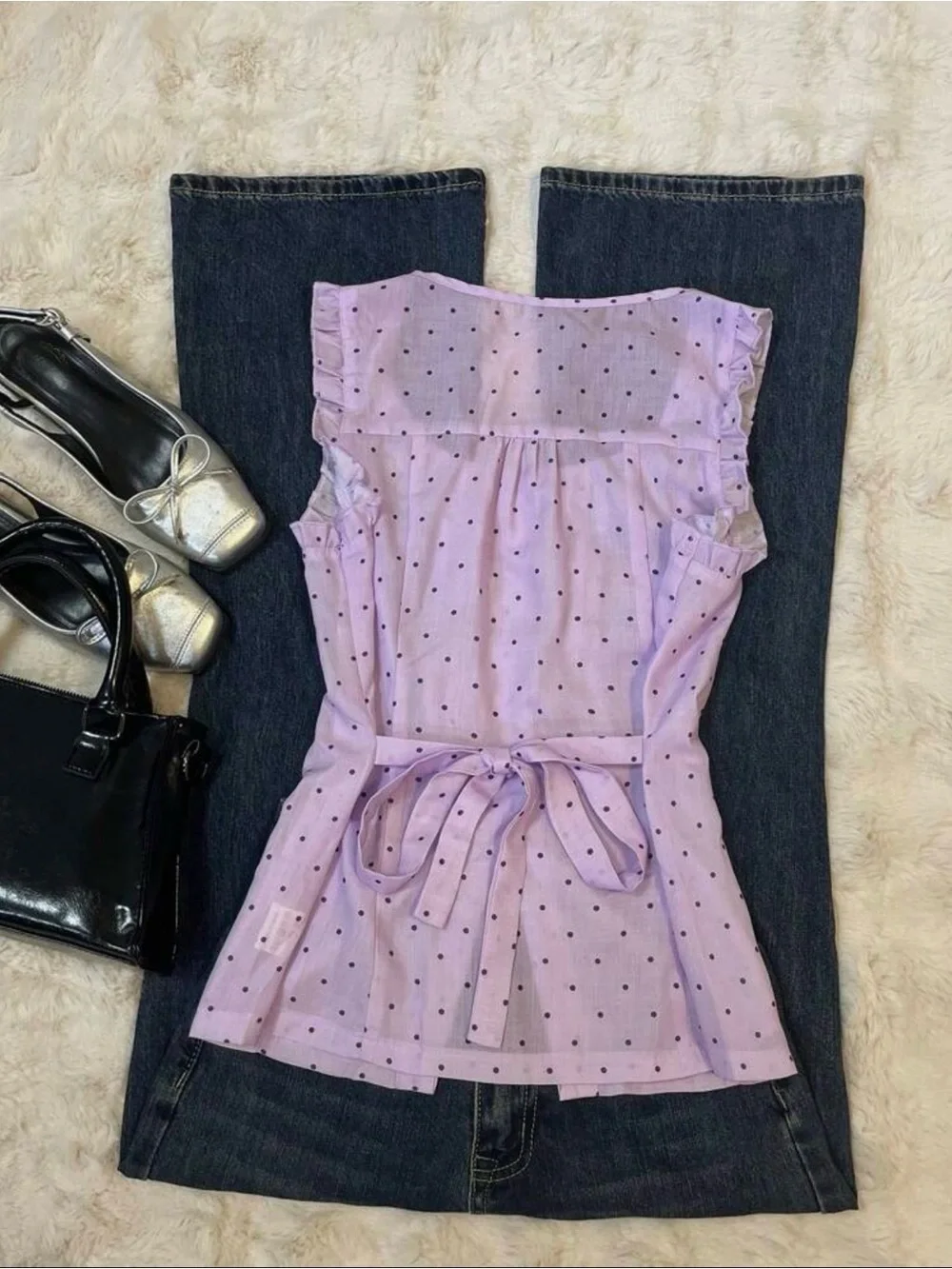 Sleeveless Lilac Polka Dot Button-Front Top - Women